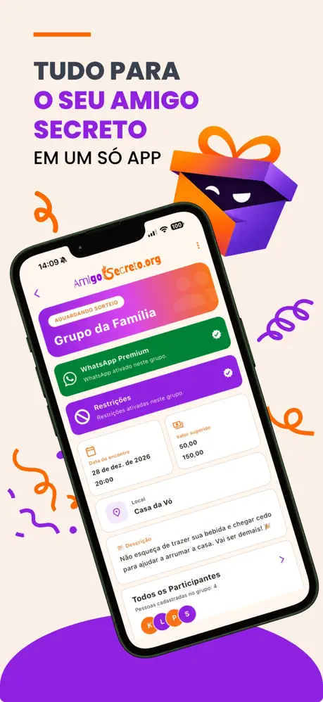Tela do app Amigo Secreto: tudo para o seu amigo secreto em um só app